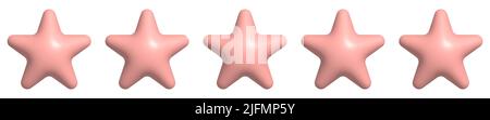 Five stars, glossy pink colors. Realistic 3d design of the object. For mobile applications. Vector illustration Stock Vector