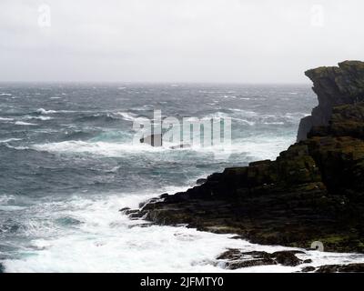 Waves breaking on Burroo, calf of Man, Isle of Man Stock Photo