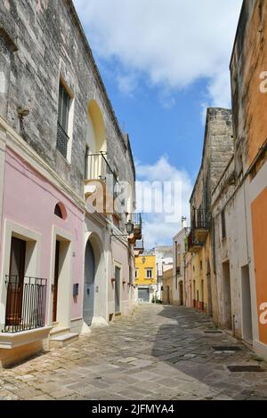 A street in the historic center of Tricase, a medieval town in the Puglia region, Italy. Stock Photo