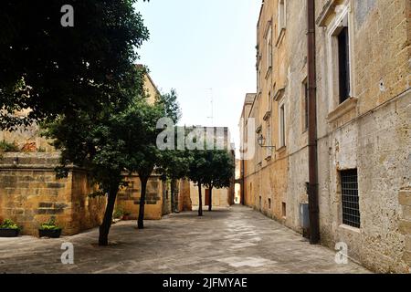 A street in the historic center of Tricase, a medieval town in the Puglia region, Italy. Stock Photo