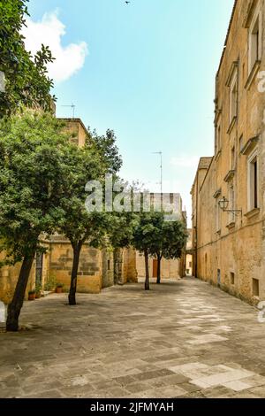 A street in the historic center of Tricase, a medieval town in the Puglia region, Italy. Stock Photo