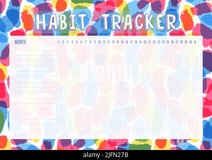 Habit tracker template for monthly.Planner checklist ready to print.Calendar table of habits for every day. Stock Vector