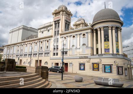 The grand façade of the Alhambra Theatre, Morley Street, Bradford, UK, a Grade II listed building. Stock Photo