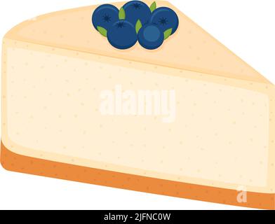 Piece of cheesecake with blueberries isolated on white background, vector illustration Stock Vector