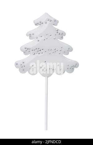 Front view of Christmas tree candy lollipop with silver sprinkles isolated on white Stock Photo