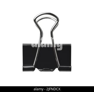 Front view of black metal paper clip isolated on white Stock Photo