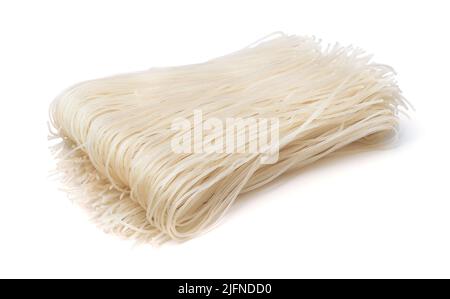 Dried uncooked rice noodles isolated on white Stock Photo
