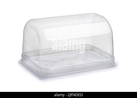 Empty disposable PET plastic cake container isolated on white Stock Photo