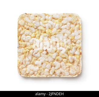 Top view of square puffed wholegrain rice crispbread isolated on white Stock Photo