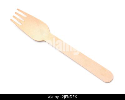 Top view of disposable wooden fork Isolated on white Stock Photo