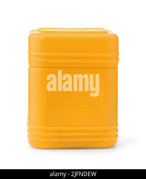 Front view of blank yellow plastic container isolated on white Stock Photo