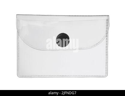 Front view of empty transparent plastic purse isolated on white Stock Photo