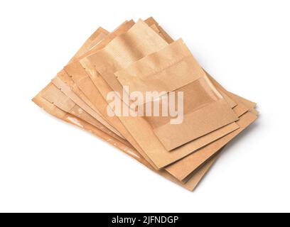 Group of various new empty  brown paper bags isolated on white Stock Photo