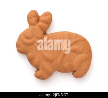 Top view of gingerbread easter bunny isolated on white Stock Photo