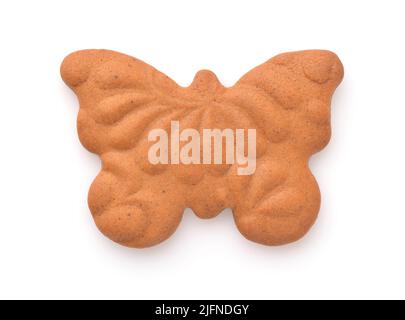 Top view of gingerbread butterfly isolated on white Stock Photo
