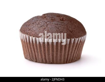 Front view of single chocolate muffin isolated on white background Stock Photo