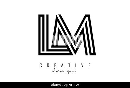 Outline LM l m letter logo with united lines. Letters with geometric and lines typography. Creative Vector Illustration with letters. Stock Vector