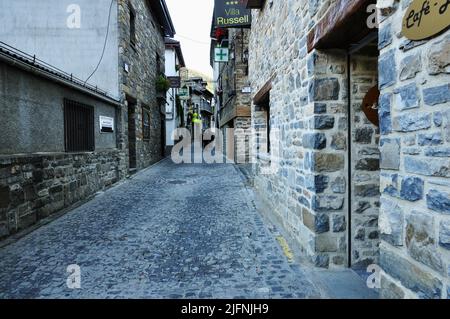 Street of Torla. Torla-Ordesa is a municipality in the province of Huesca. It is in the northwest of the Sobrarbe region and is a gateway to the Ordes Stock Photo