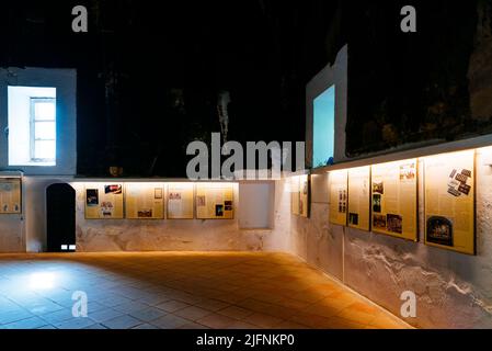 Exhibition room dedicated to chocolate, old kitchens of the monastery. Monasterio de Piedra, Nuévalos, Zaragoza, Aragón, Spain, Europe Stock Photo