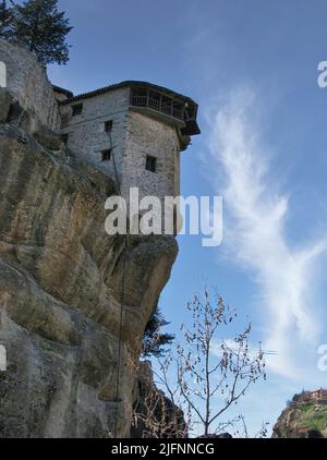 Monestary on a rock in Meteora, Greece Stock Photo