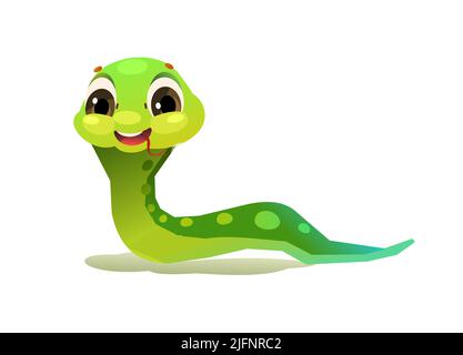 Cheerful baby snake in good mood. Cartoon style illustration. Cute childish character. Isolated on white background. Vector. Stock Vector