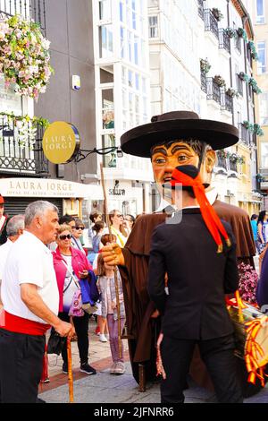 Parade of Gigantes y cabezudos, Fiestas San Pedro en Burgos, The festival of San pedro in Burgos, Spain Stock Photo
