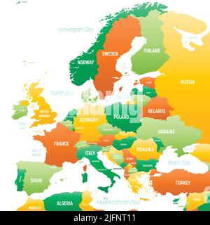 Europe map detailed political map with lables Stock Vector