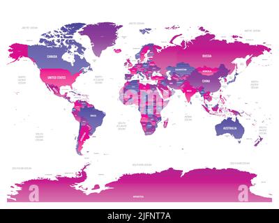 World map detailed political map with lables Stock Vector