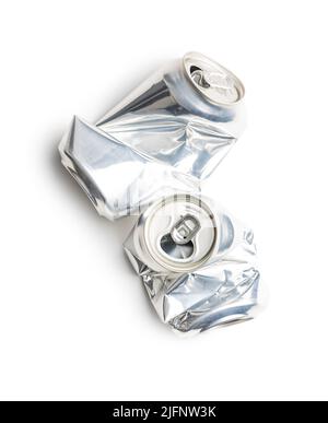 Empty crumpled can isolated on a white background. Stock Photo