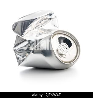 Empty crumpled can isolated on a white background. Stock Photo