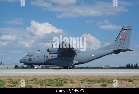 A CASA IPTN CN-235 military transport aircraft of the Turkish Air Force at Konya Anatolian Eagle exercises Stock Photo
