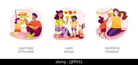 Kids social and emotional skills isolated cartoon vector illustration set Stock Vector