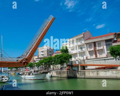 Cattolica Italy 24 June 2022: Drawbridge connecting Cattolica with Gabice mare. It is operated when ships pass Stock Photo