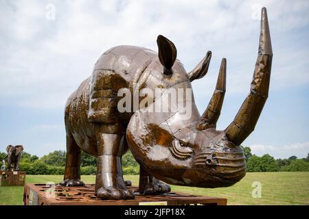 The British Ironwork Centre, Black Rhino Exhibit/Sculpture Stock Photo