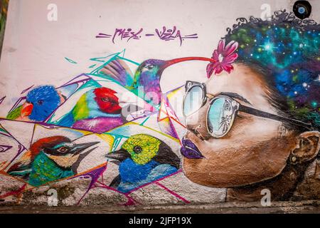 Wand mit Graffiti in La Candelaria in Bogota, Kolumbien Stock Photo