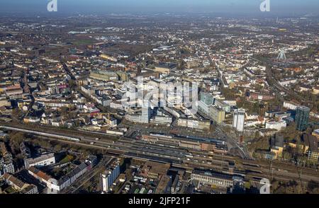 Aerial view, city centre view with main station in the district Gleisdreieck in Bochum, Ruhr area, North Rhine-Westphalia, Germany, railway station, B Stock Photo