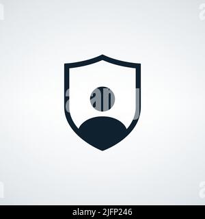 Shield user Privacy icon, flat shield with person silhouette symbol, personal protection sign, authentication security icon, secure confidentiality Stock Vector