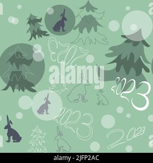 The symbol of 2023 is a black rabbit in a sailor hat seamless pattern Stock Vector