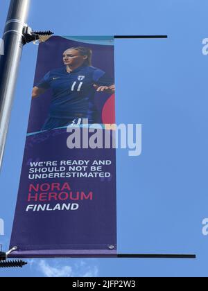 UK. 04th July, 2022. London, England, July 4th 2022: Banner of Nora Heroum (11 Finland) at the UEFA Womens Euro 2022 Credit: SPP Sport Press Photo. /Alamy Live News Stock Photo