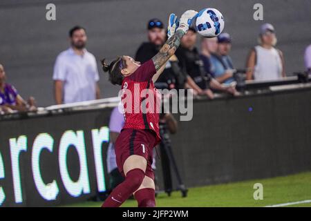 Orlando, Florida, USA, April 16, 2022, Orlando Pride Goalkeeper Erin McLeod #1 attempt to make a save at the Daytona International Speedway.  (Photo Credit:  Marty Jean-Louis) Stock Photo