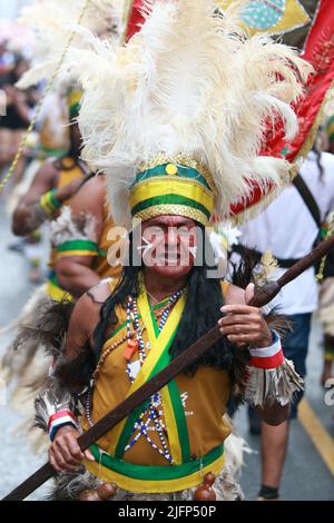 salvador, bahia, brazil - july 2, 2022: Indians participate in the civic parade on Dois de Julho in honor of Bahia's Independence in the city of Salva Stock Photo