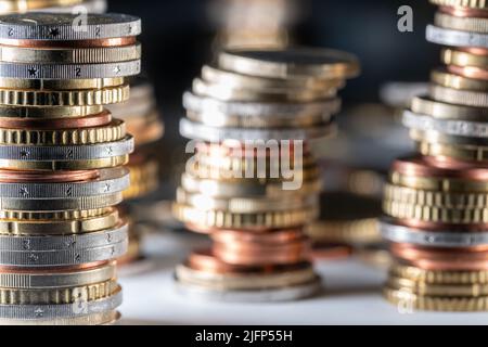 Euro currency, Stacked and piled up Euro coins Stock Photo