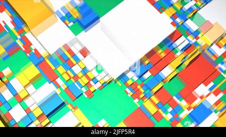 Colorful cubes on diagram. Motion. Abstract 3D city plan with colorful cubes. Projection of colorful 3d space of microchip or city plan Stock Photo