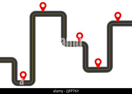 Roadmap infographic template with map pins signs. Delivery, trip, travel plan concept isolated on white background. Vector flat illustration Stock Vector