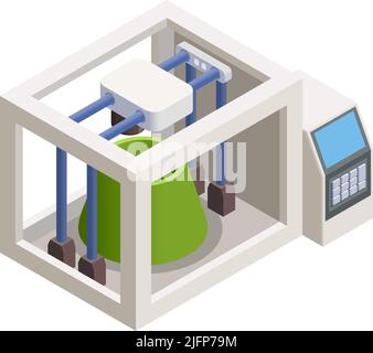 Smart industry isometric icon with 3d printing process vector illustration Stock Vector