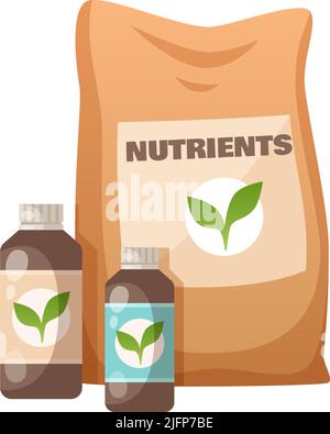 Greenhouse vertical farming hydroponics aeroponics cartoon composition with packs of nutrients vector illustration Stock Vector