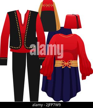 Istanbul turkey tourism travel composition with isolated images of traditional turkish clothes vector illustration Stock Vector