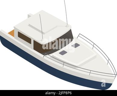 Yachting isometric composition with isolated image of cutter boat on blank background vector illustration Stock Vector