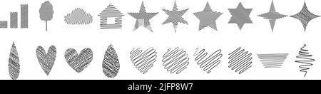 Collection of doodle line scribble with geometric shape design for element Stock Vector