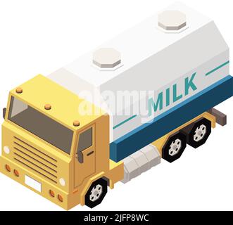 Milk production isometric composition with isolated image of milk truck on blank background vector illustration Stock Vector